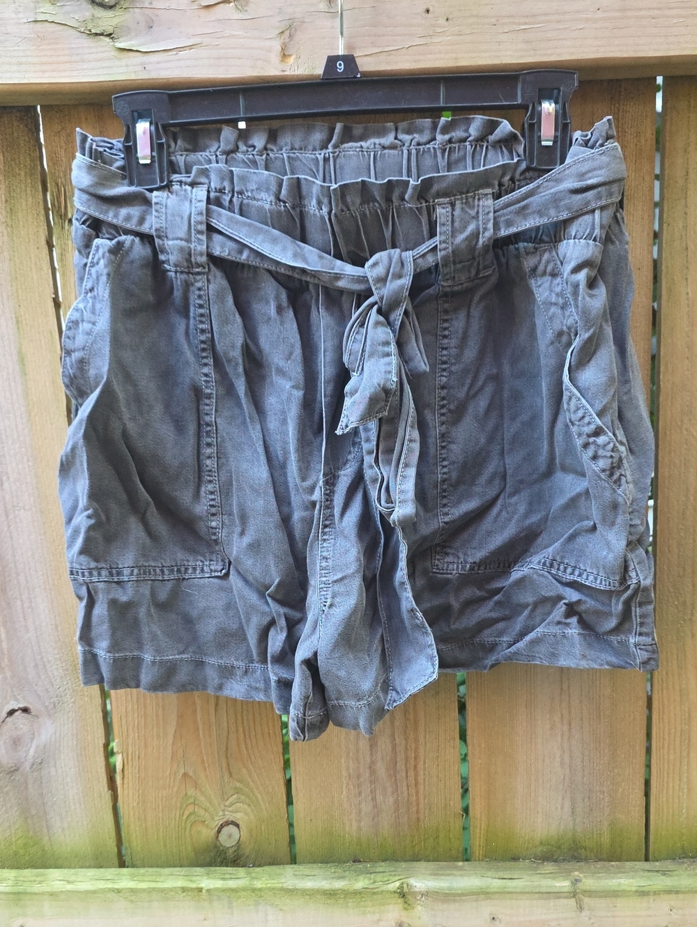 Time and Tru Gray Paperbag Waist Cargo Shorts with Tie